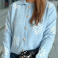 Pearl Trim Collared Neck Long Sleeve Cardigan