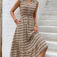 Tan Printed Johnny Collar Midi Dress