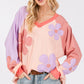SAGE + FIG Full Size Daisy Applique Patch Color Block Long Sleeve Top