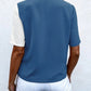 Full Size Decorative Button Surplice Short Sleeve Blouse
