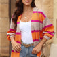 Contrast Striped Drop Shoulder Open Front Cardigan