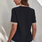 Full Size Lace Detail V-Neck Short Sleeve Blouse