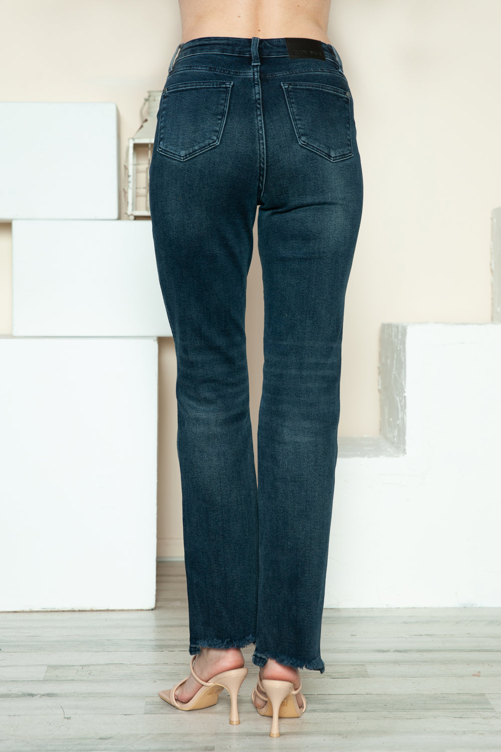 Judy Blue Full Size Button Fly Hem Destroy Straight Jeans *