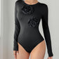 Perfee Flower Round Neck Long Sleeve Bodysuit