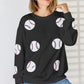 Sequin Baseball Round Neck Dropped Shoulder Sweatshirt