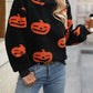 Fuzzy Pumpkin Round Neck Dropped Shoulder Sweater