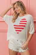 BiBi Striped Heart Contrast Knit Top - Brand BiBi