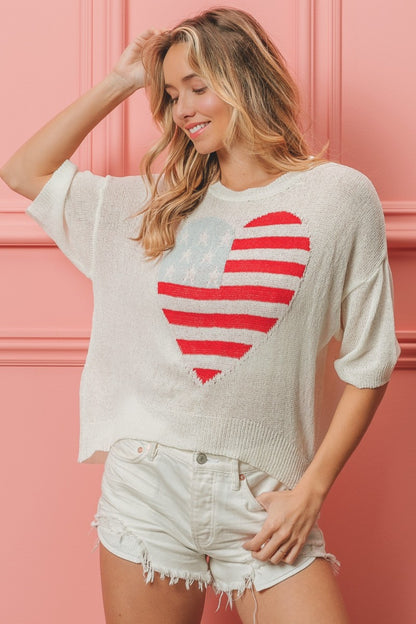 BiBi Striped Heart Contrast Knit Top - Brand BiBi