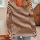 Lovelet Striped Johnny Collar Long Sleeve T-Shirt