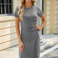Ruched Round Neck Short Sleeve Mini Dress
