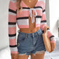 Tied Openwork Long Sleeve Knit Top