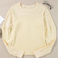 Waffle-Knit Round Neck Long Sleeve Top