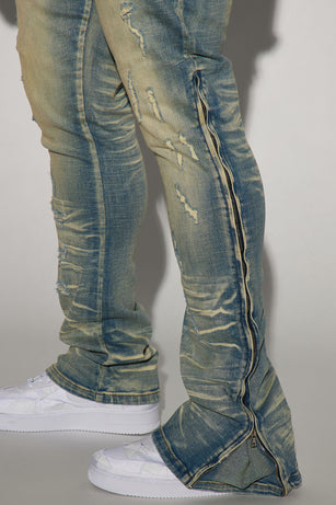 Zip All The Way Stacked Skinny Flare Jeans - Medium Wash