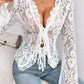 Tied V-Neck Long Sleeve Lace Top