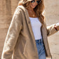 Drawstring Fleece Zip Up Hooded Jacket