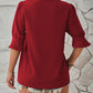 Full Size Notched Half Sleeve Blouse