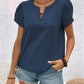 Notched Short Sleeve Blouse