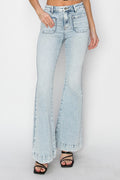 Risen Full Size High Rise Front Patch Pocket Flare Jeans *