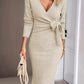 Slit Surplice Long Sleeve Dress