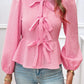 Tied Round Neck Long Sleeve Blouse