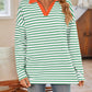 Lovelet Striped Johnny Collar Long Sleeve T-Shirt