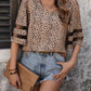 Printed Khaki V-Neck Half Sleeve Blouse