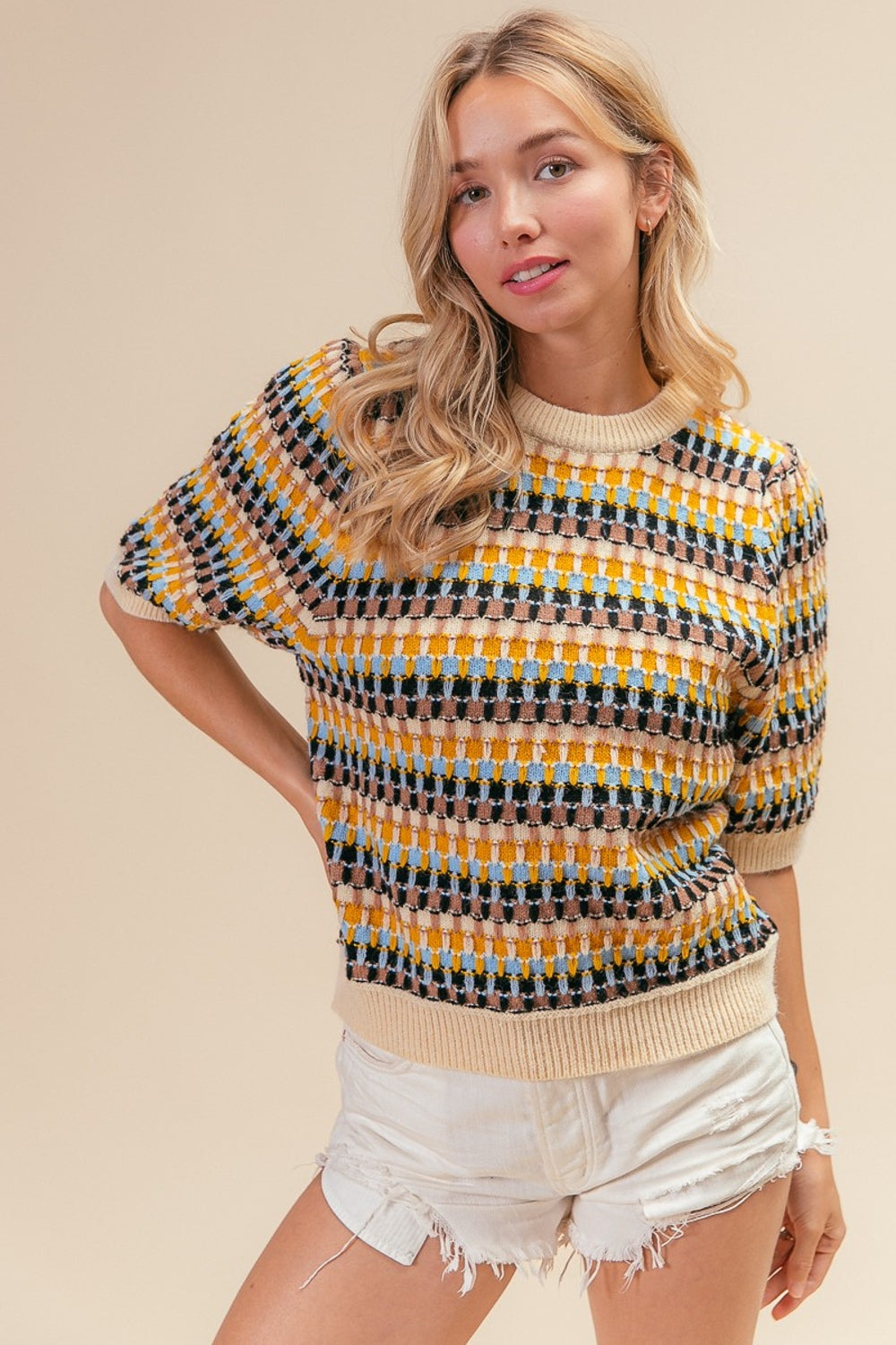 BiBi Multi Color Half Sleeve Sweater *