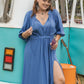 Plus Size Ruched Slit Three-Quarter Sleeve Midi Dress