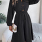 Collared Neck Long Sleeve Dress with Pockets