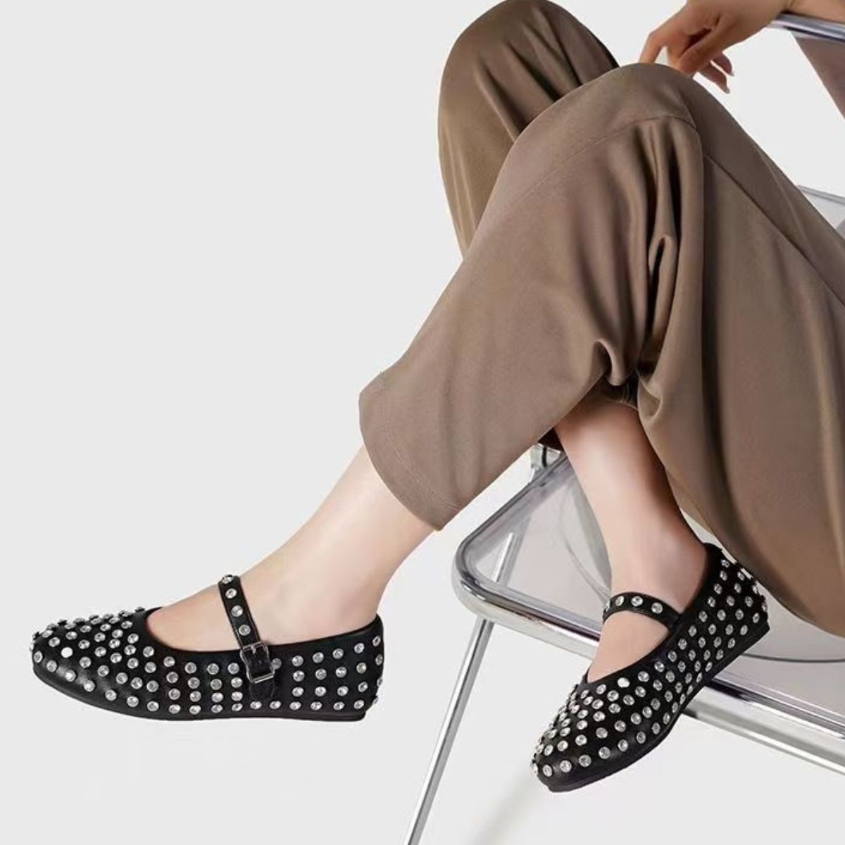 Heavenly PU Leather Studded Flat Loafers