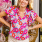 BiBi Floral Notched Ruffled Short Sleeve Blouse - Brand BiBi