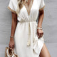 Devine Contrast Trim V-Neck Short Sleeve Mini Dress