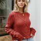 Cable-Knit Round Neck Dropped Shoulder Sweater