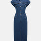Slit Half Button Collared Neck Cap Sleeve Denim Dress