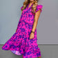 Oh Full Size Ruffled Printed Notched Cap Sleeve Midi Dress