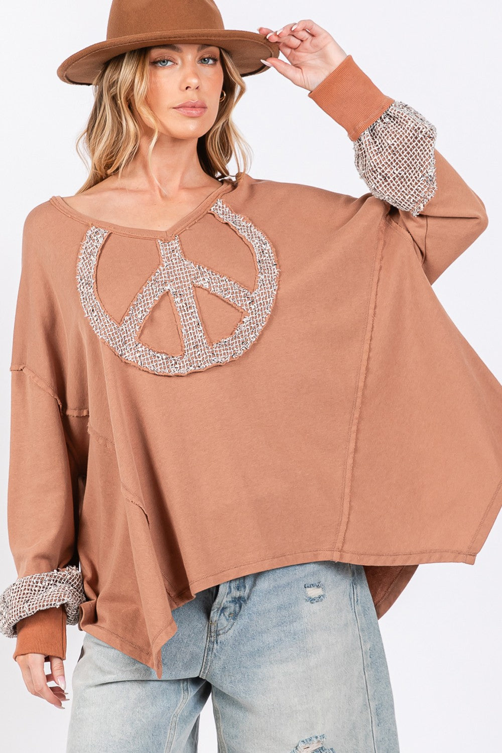 SAGE + FIG Peace Sign Mineral Wash Terry Top *