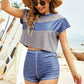 Tank, Color Block Round Neck Tee and Shorts Three-Piece Swim Set