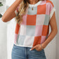 Mandy Checkered Round Neck Cap Sleeve Knit Top