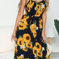 Smocked Sunflower Printed Sleeveless Cami Dress