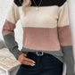 Color Block Mock Neck Long Sleeve Sweater