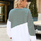 Slit Contrast Striped Long Sleeve Sweatshirt