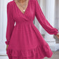 Swiss Dot Surplice Smocked Ruffle Hem Dress