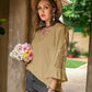 Plus Size Lace Detail V-Neck Flounce Sleeve Blouse