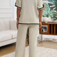 Devine Contrast Trim Half Sleeve Top and Pants Set