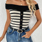 Decorative Button Striped Off-Shoulder Knit Top