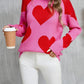 Angel Wings Contrast Heart Dropped Shoulder Long Sleeve Sweater