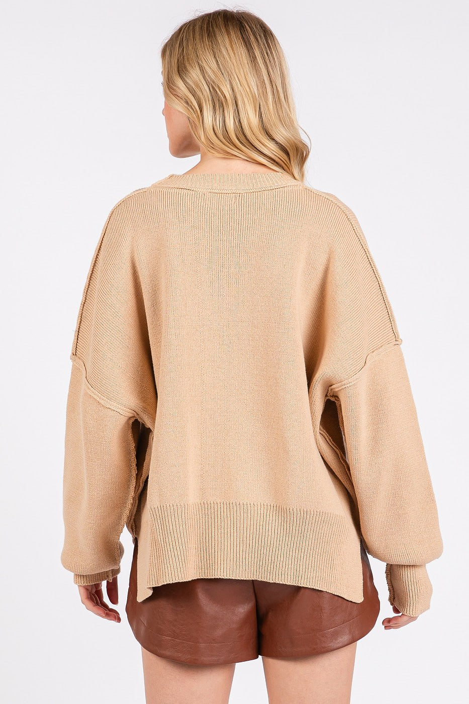 Mittoshop Side Slit Round Neck Drop Shoulder Sweater