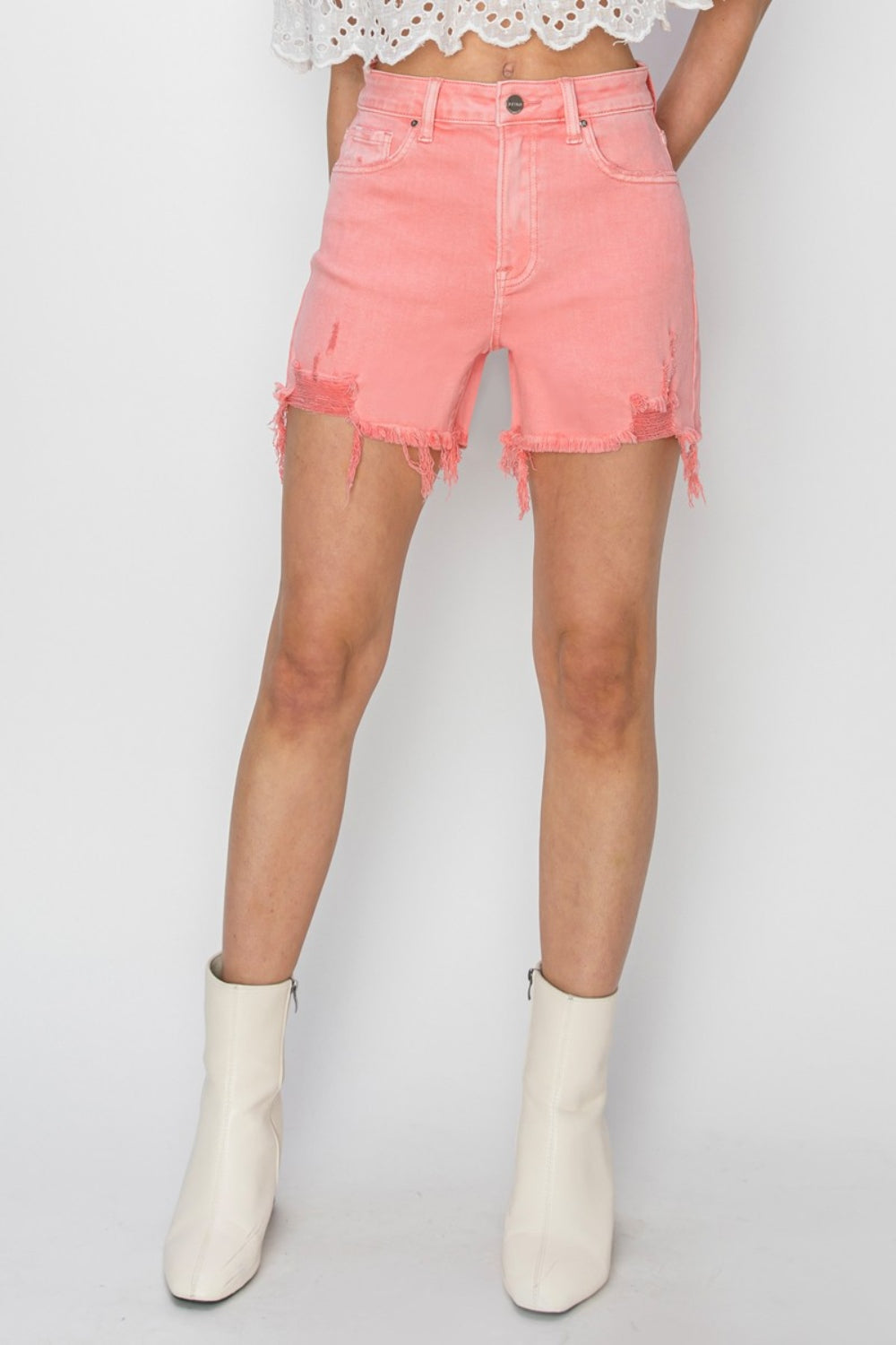 RISEN High Rise Distressed Denim Shorts *