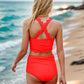 FULL SIZE Crisscross Leopard Wide Strap Two-Piece Swim Set
