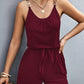 Pocketed Buckle Trim Scoop Neck Romper
